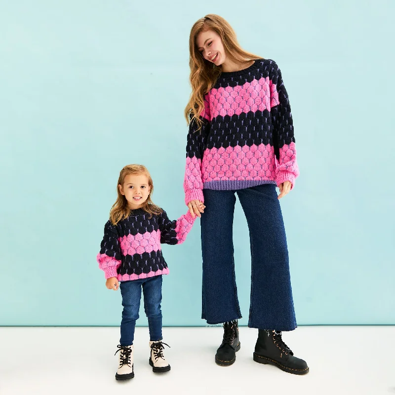 Marissa Adult and Mini Me Stripe Bubble Stitch Matching Jumpers