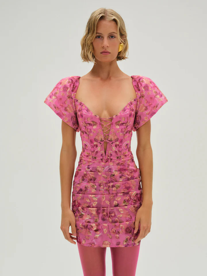 Blurred Roses Mini Dress - Pink