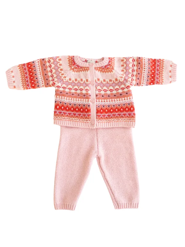 Pink Fairisle Knit Baby Set