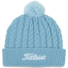 Ladies Titleist Cable Knit Pom Pom Hat Sky/White