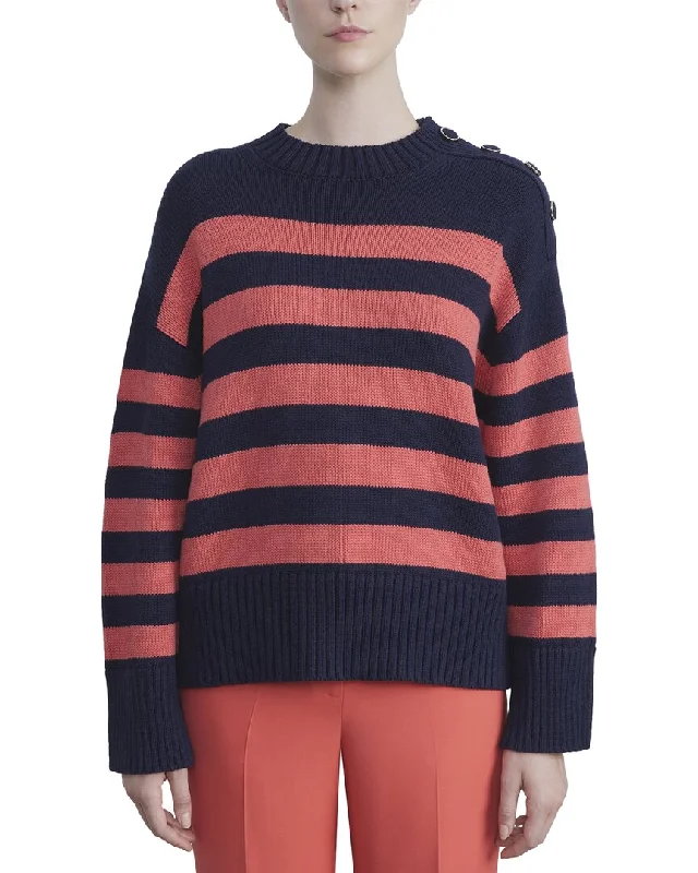 Lafayette 148 New York Nautical Striped Crewneck Cashmere Sweater