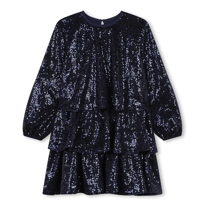 Navy Sequin Smocked Dress