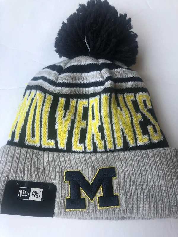 Michigan Wolverines Gray Winter Hat With Pom