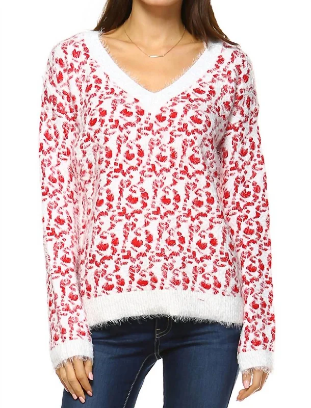 Women's Leopard Sweater In Red