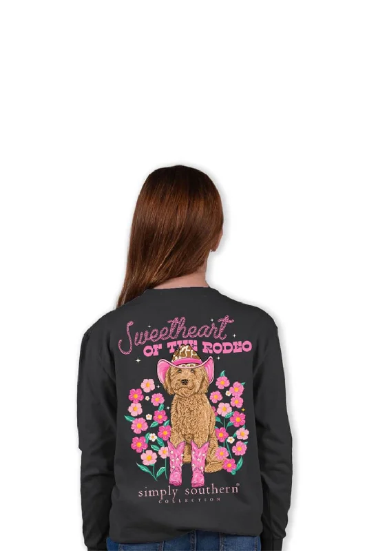 Simply Southern Youth Long Sleeve Sweetheart of the Rodeo for Girls in Black | YTH-LS-SWEETHRT