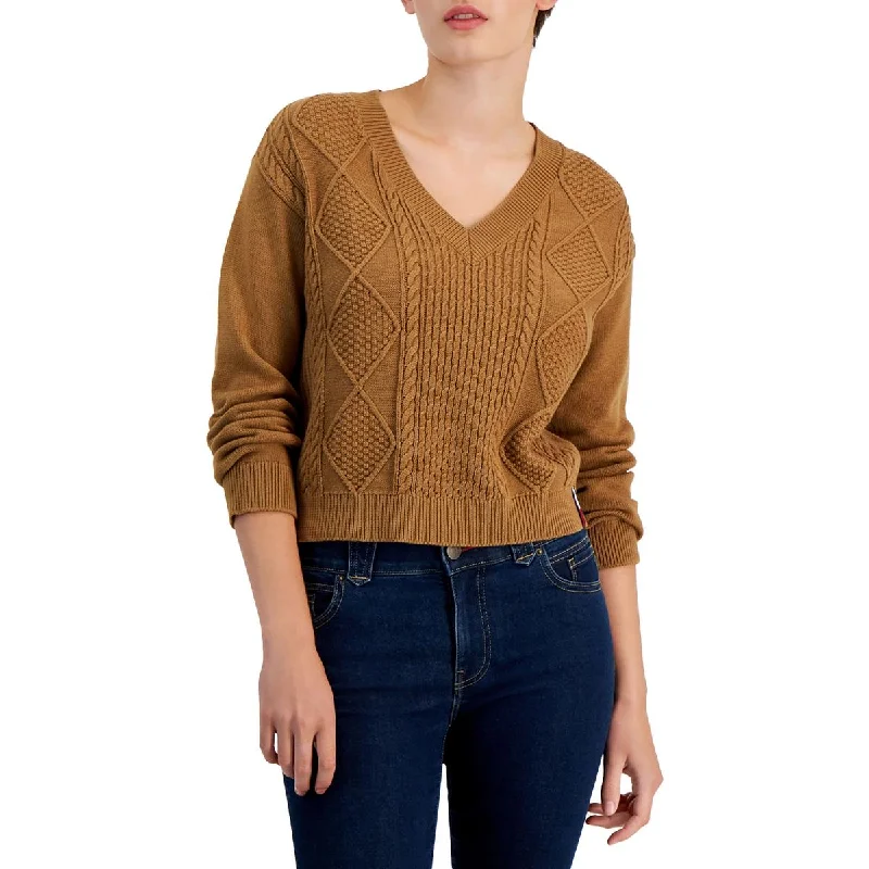 Womens Cable Knit V-neck Pullover Sweater