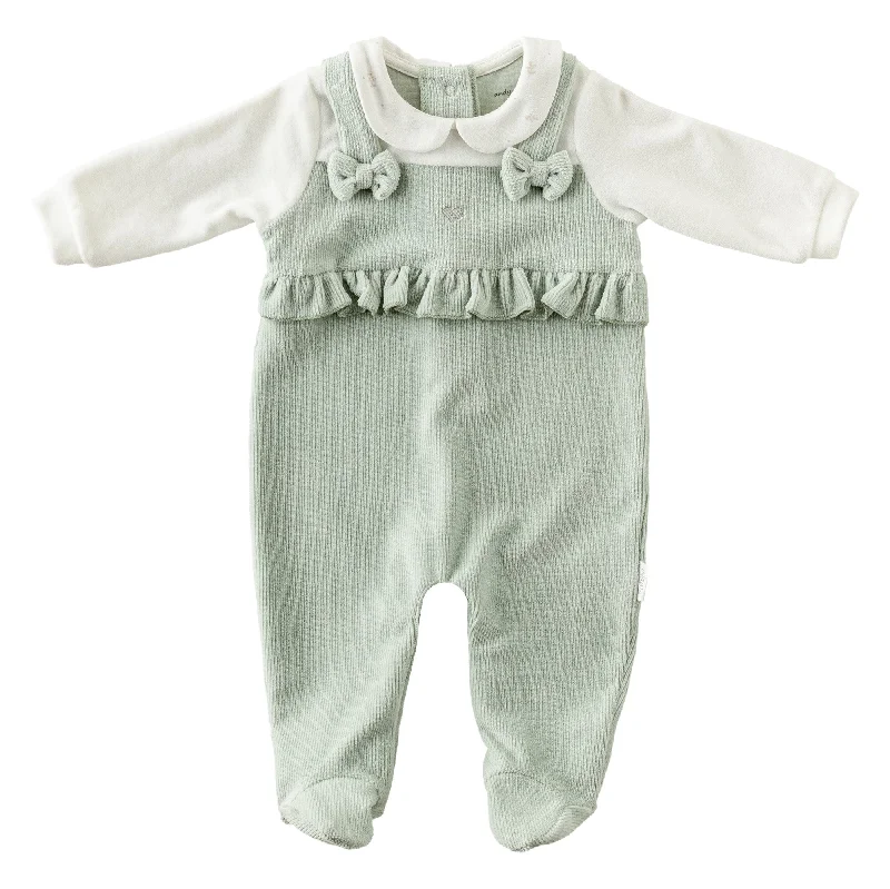 Green Bow Ruffle Velvet Babygrow