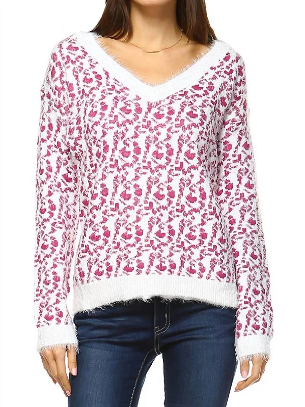 Women's Leopard Sweater In Fuchsia