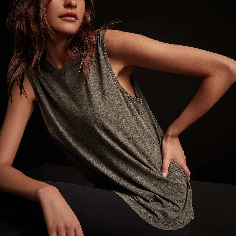 Melange Jersey Muscle Tank - Evergreen