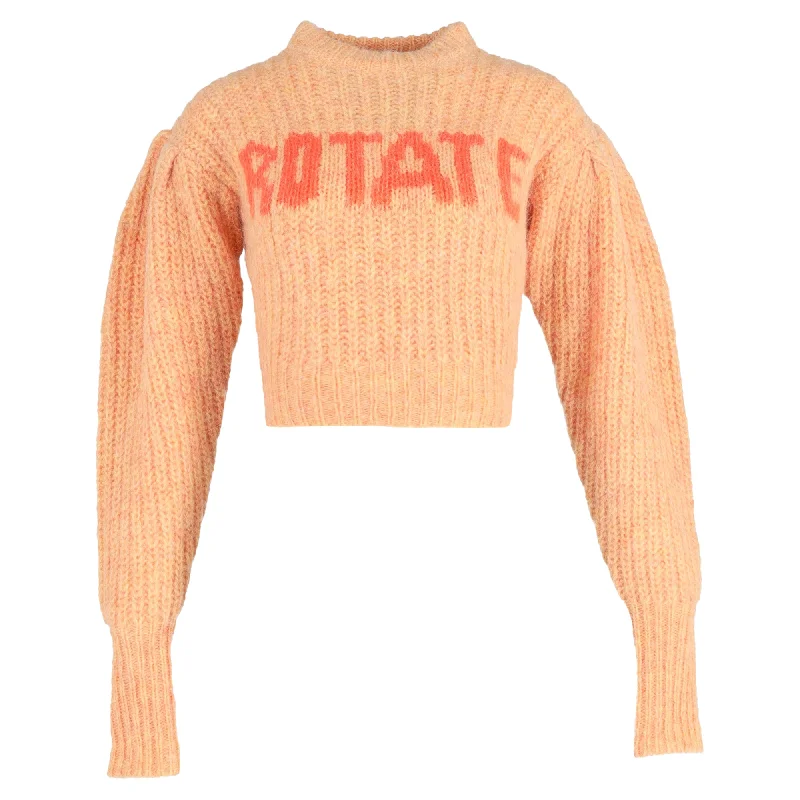 Rotate Birger Christensen Adley Ribbed Sweater in Orange Wool