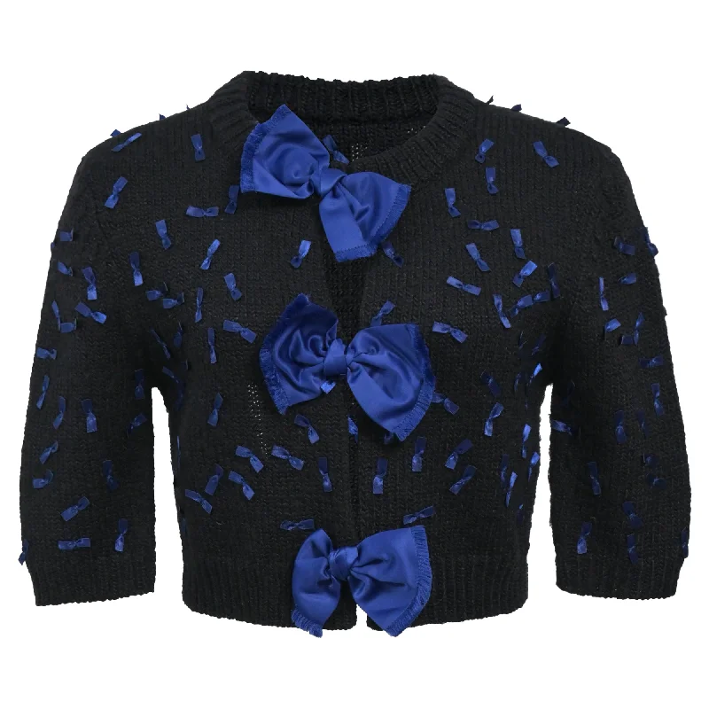 Marc by Marc Jacobs Knitted Bow-Detail Cropped Cardigan in Navy Blue Wool