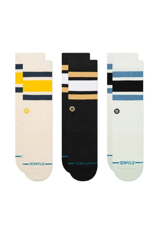 Stance 3 Pack Boyd Crew Striped Socks for Men in Cream | A556A21TB3-CRM