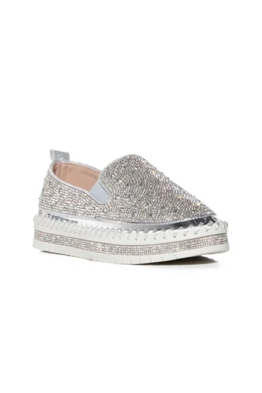 Azalea Wang Brittany Rhinestone Slip On Shoes for Women in Silver  | BRITTANY-SILVER