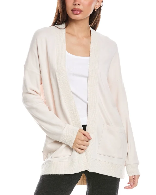 Barefoot Dreams Malibu Collection Brushed Fleece Sweater Mix Cardigan