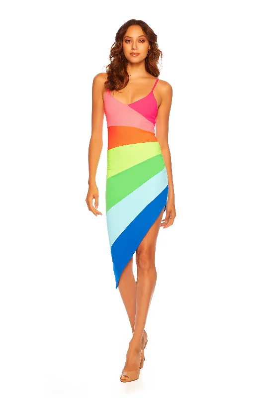 string color block rainbow dress