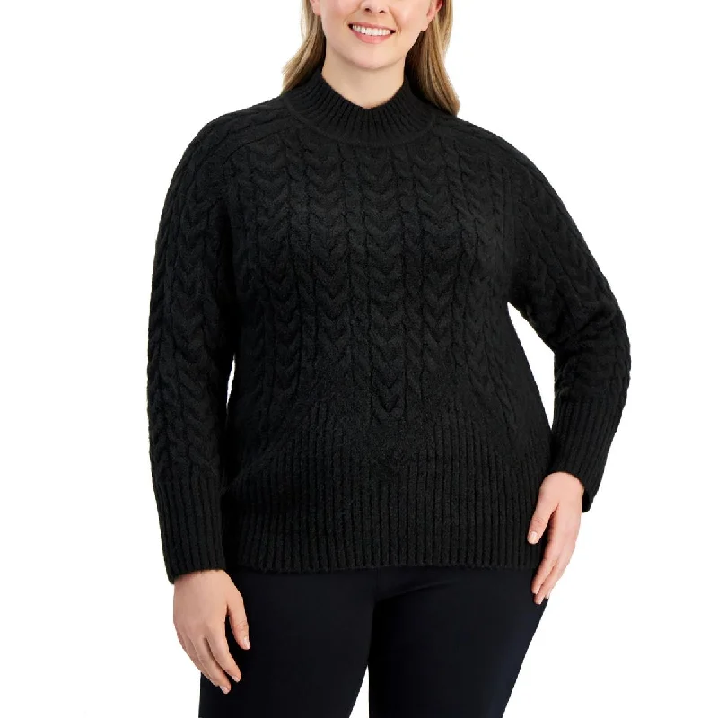 Plus Womens Cable Knit Ribbed Mock Turtleneck Sweater