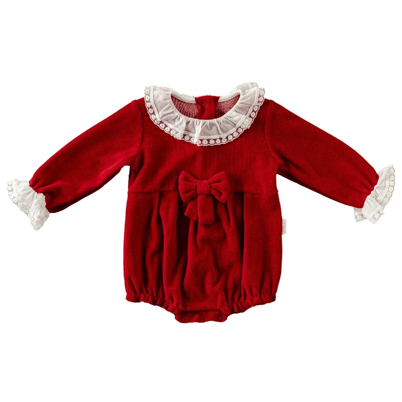 Red Holiday Ruffle Velvet Bodysuit