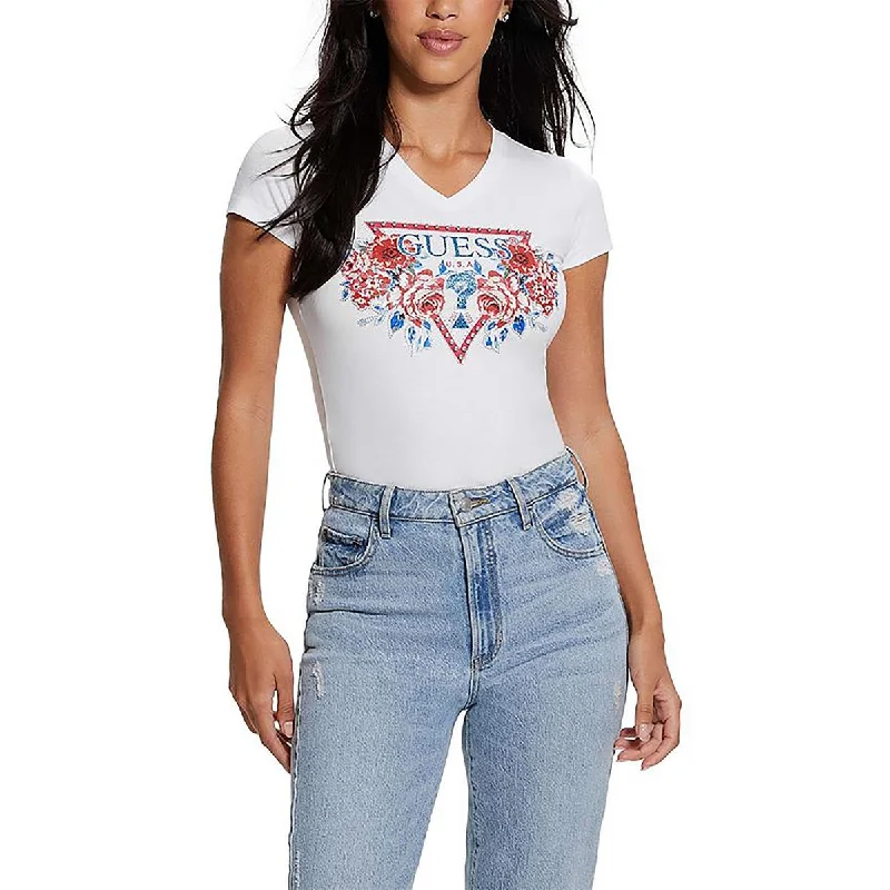 Womens Embellished Logo Graphic T-Shirt