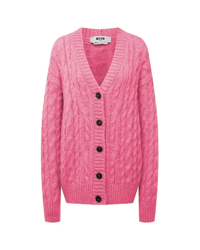 MSGM  Womens Cable Knit Cardigan Pink