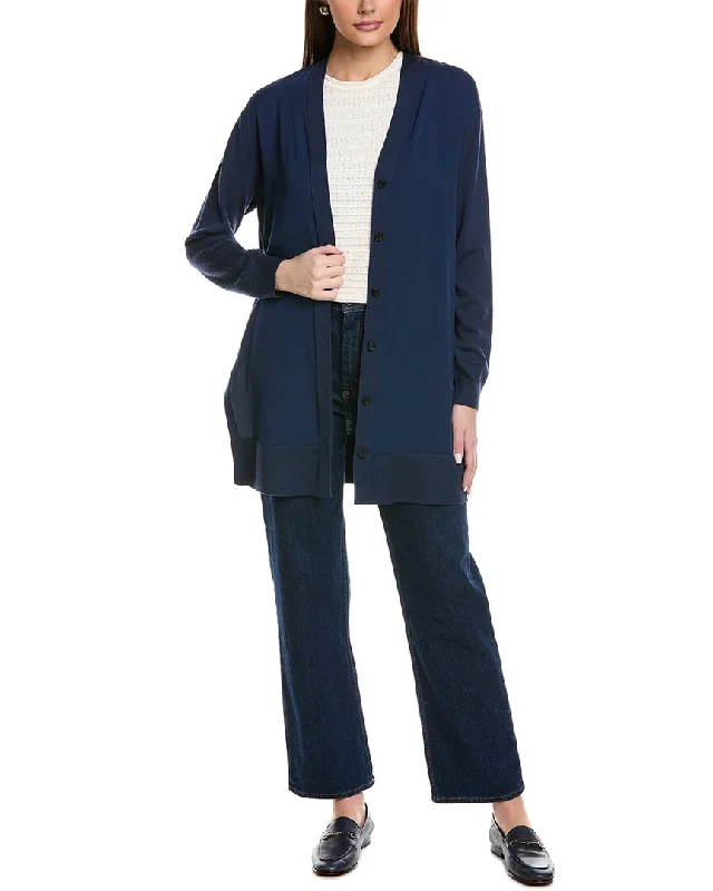 Lafayette 148 New York Silk-Front Wool Cardigan