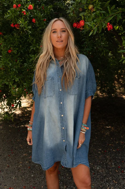 All Yours Dolman Sleeve Tunic Dress - Denim