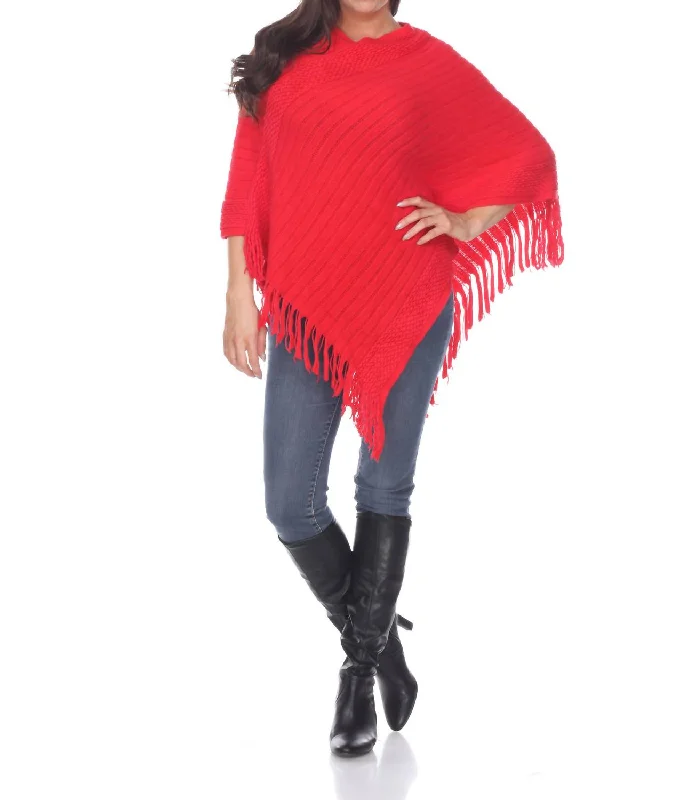 Meera Fringe Poncho In Red