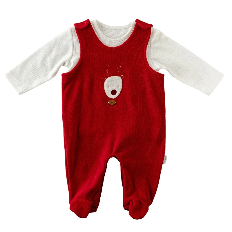 Red Holiday Reindeer Velvet Babygrow