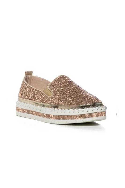 Azalea Wang Brittany Rhinestone Slip On Shoes for Women in Rose Gold | BRITTANY-ROSE GOLD