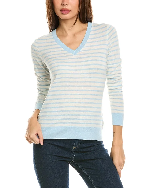 Forte Cashmere Fitted Stripe V-Neck Silk & Cashmere-Blend Sweater