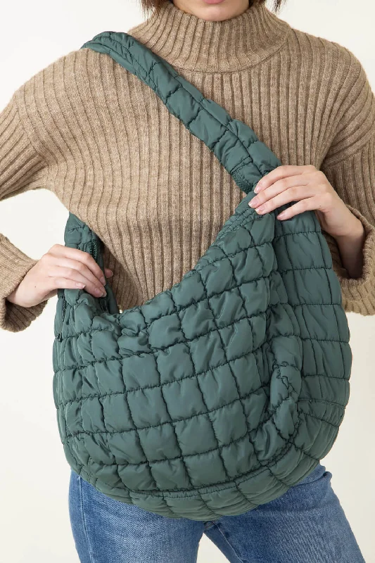 Large Quilted Puffer Carryall Bag for Women in Dark Green | QBS320125-GREEN