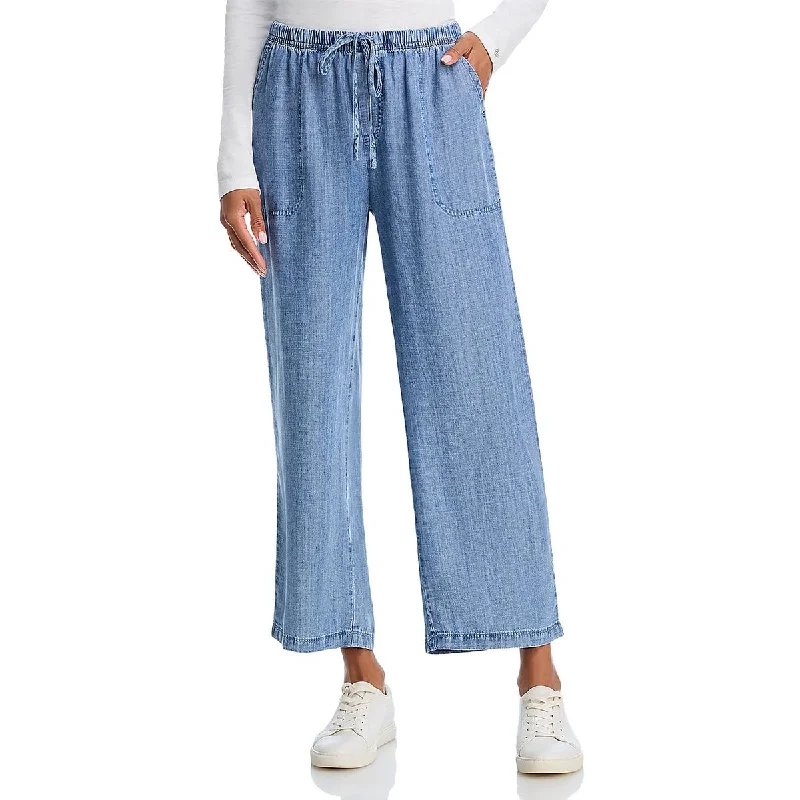 Womens Drawstring Elastic Waist Wide Legs Wide Leg Pants