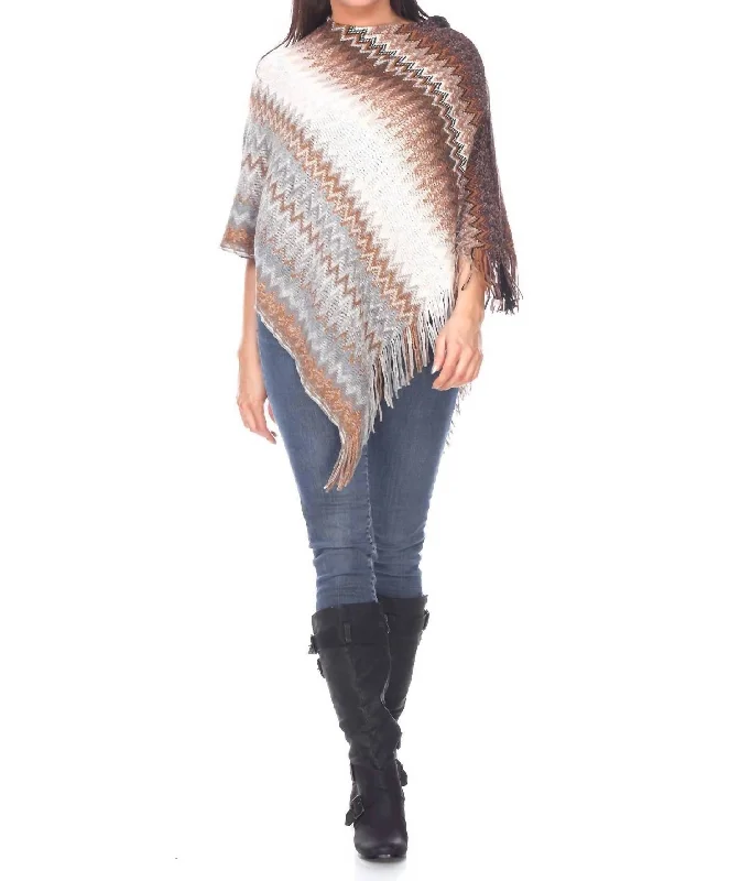 Mesila' Fringe Poncho In Brown