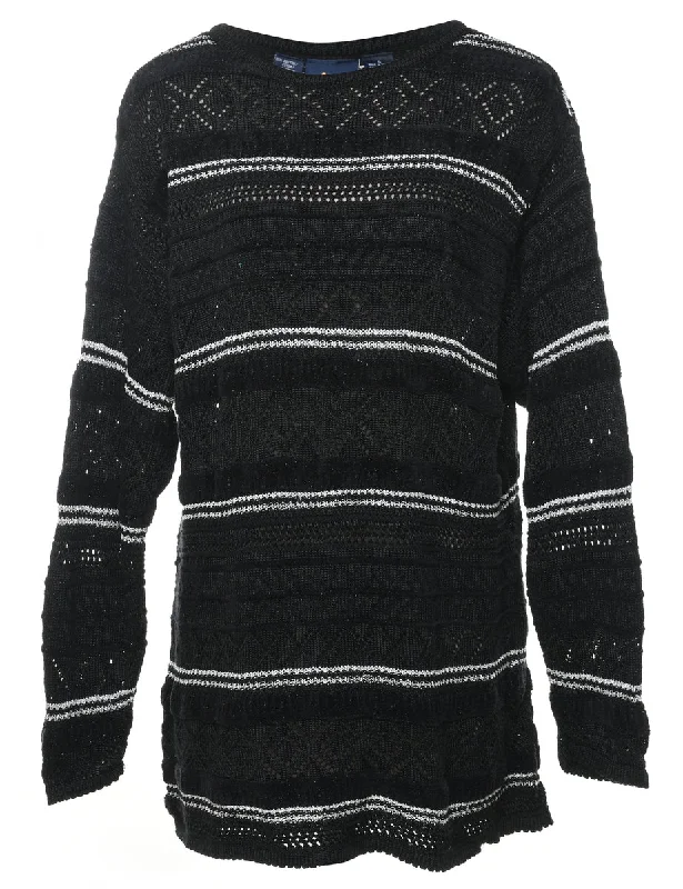 Black Striped Crochet Jumper - S