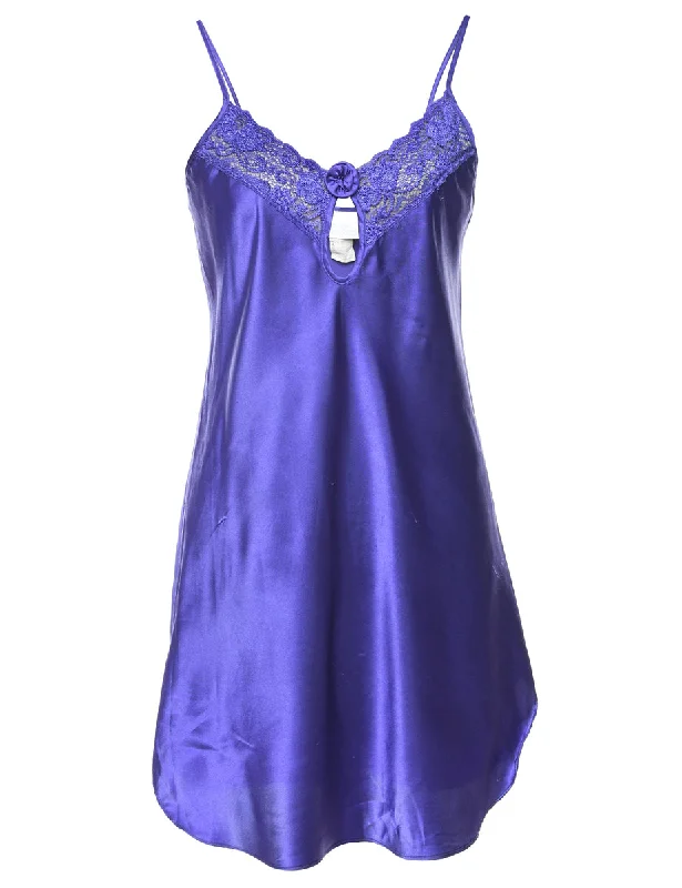 Bold Purple Lace Trim Slip Dress - S