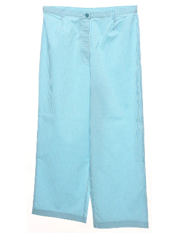 Gingham Pattern Blue & White Trousers - W32 L30