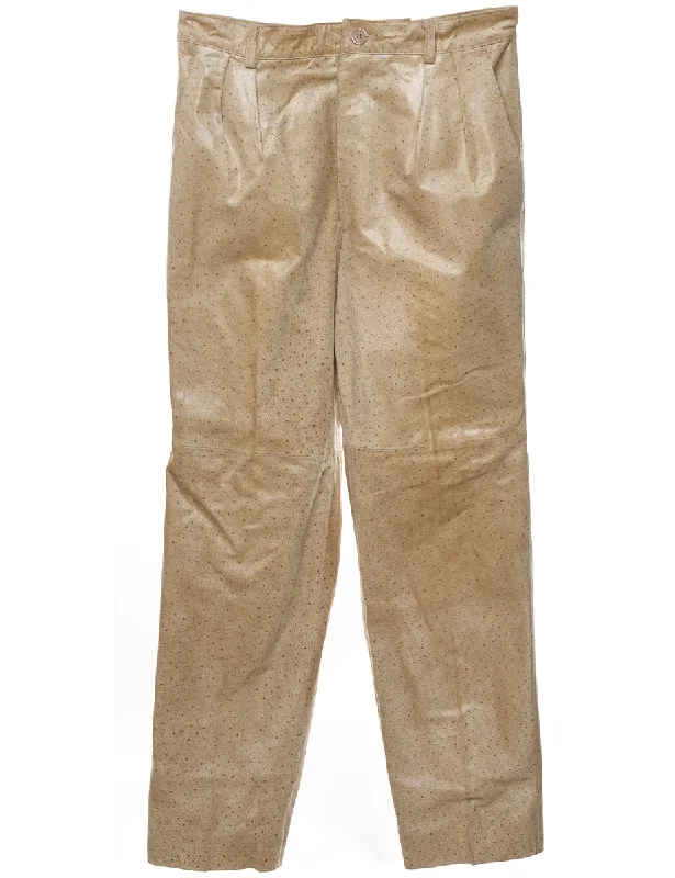 Light Brown Leather Spot Print Trousers - W33 L31