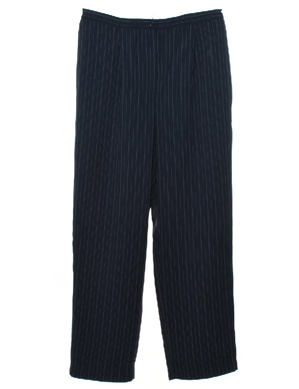 Navy Pinstriped Tapered Trousers - W32 L30