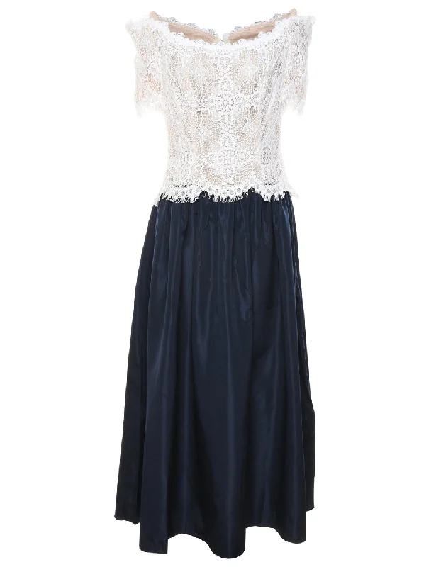 Navy & White Lace Boned Bodice Dress - M