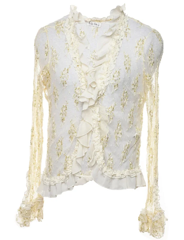 Pale Yellow Lace Y2K Blouse - S