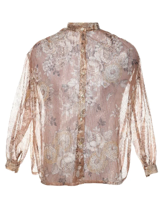 Sheer Effect Floral Blouse - L