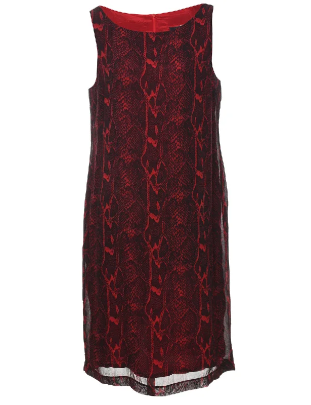 Snakeskin Finish Black & Red Sleeveless Dress - L