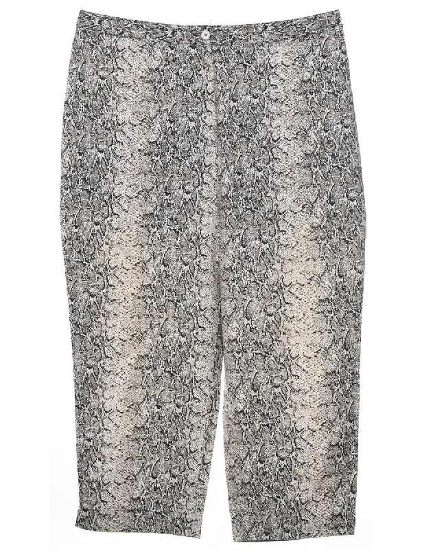 Snakeskin Pattern Black & Grey Cropped Trousers - W33 L22