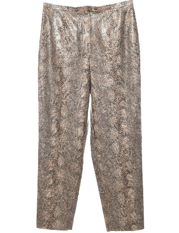 Snakeskin Pattern Brown Tapered Trousers - W32 L31