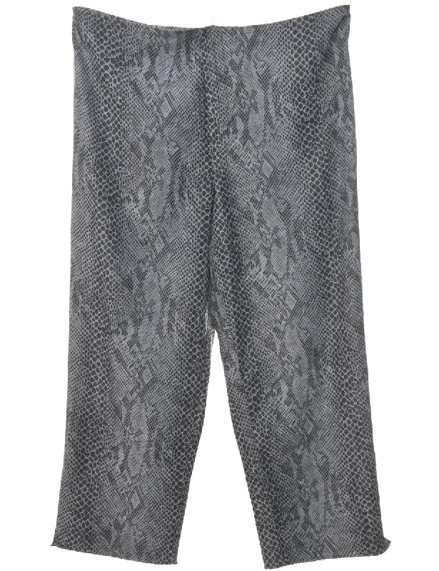 Snakeskin Pattern Dark Grey Cropped Trousers - W32 L24