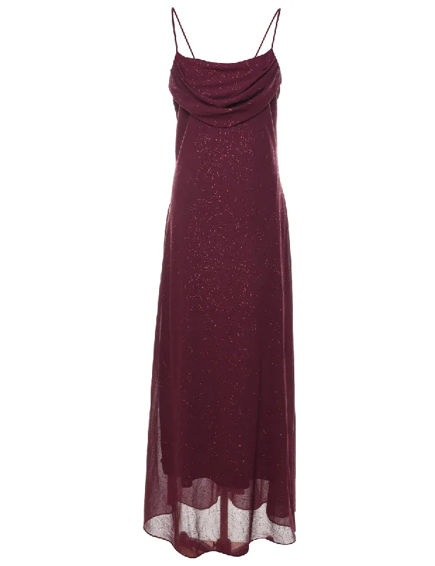 Sparkly Finish Cowl Neck Plum Evening Dress - M