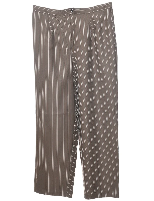 Striped Brown & White Tapered Trousers - W34 L29