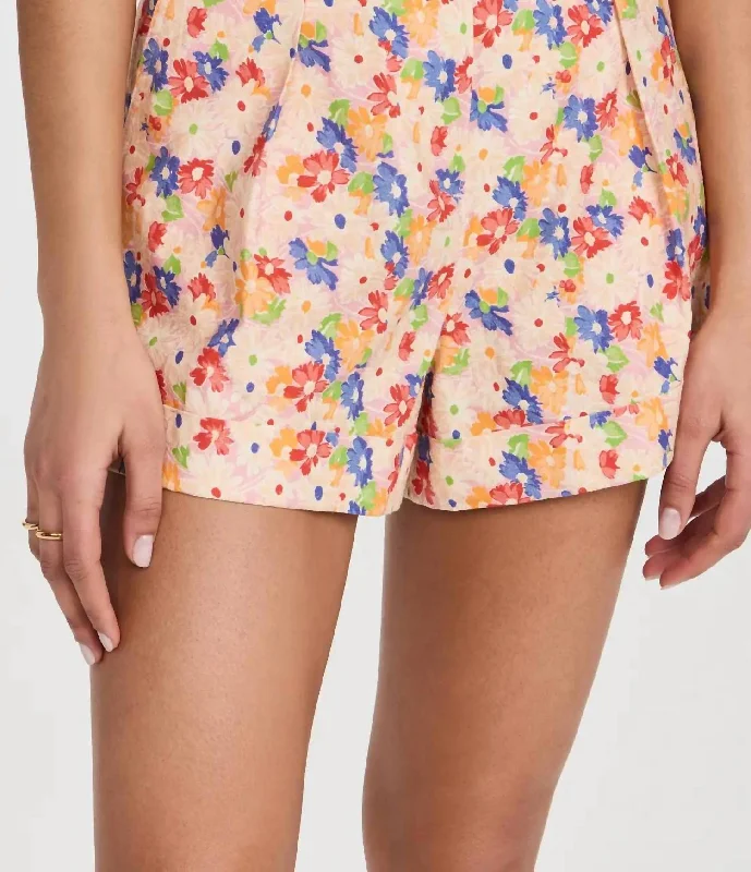 Floral Pleated Shorts In Cream Multi