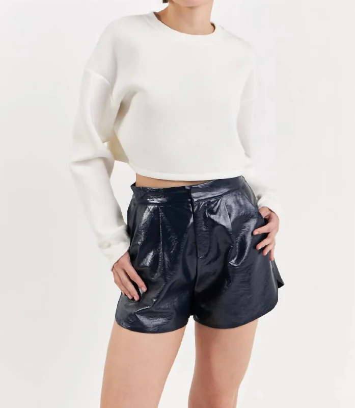 Shiny Pu Shorts In Navy